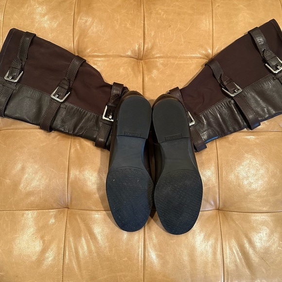 Calvin Klein Hillary Brown Leather Stretch Buckled Tall Riding Boots 8.5 - Picture 2 of 6